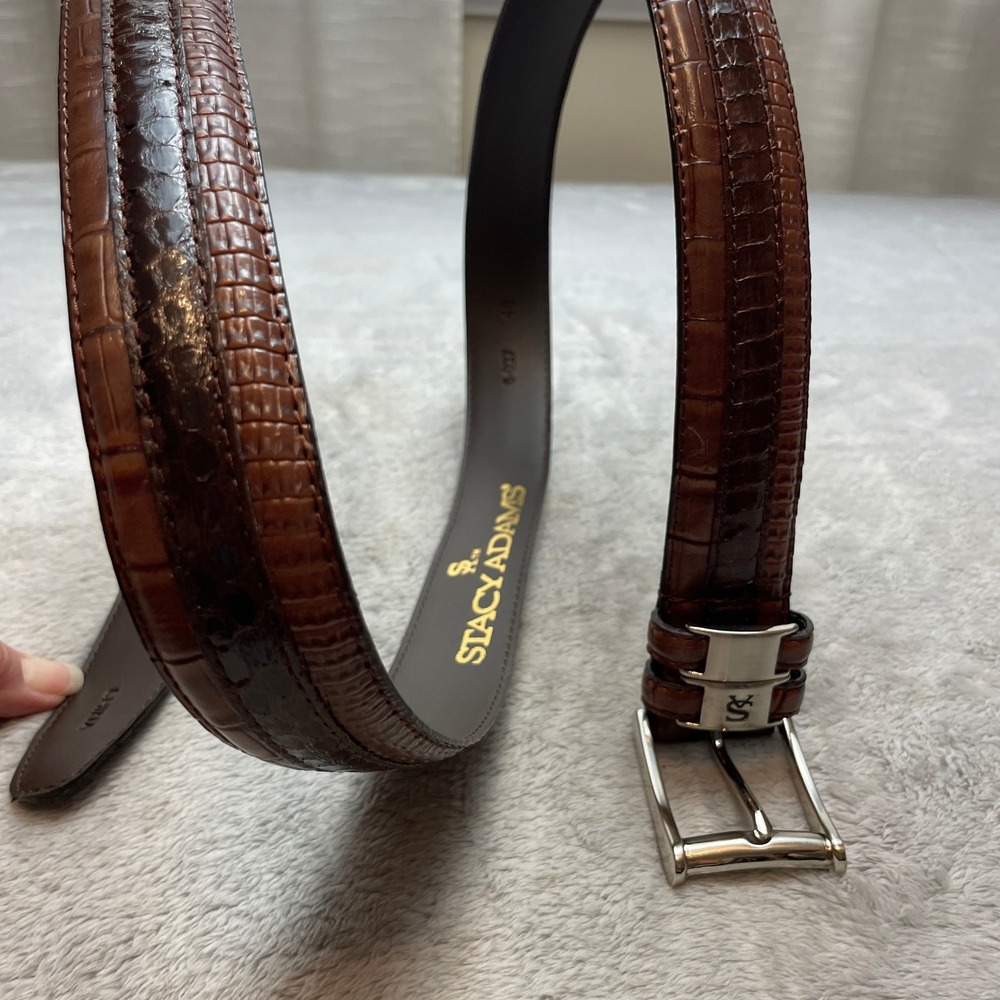 Stacy Adams Mens Croc-Embossed Belt Size 46 Brown Leather Dress Formal 6-027